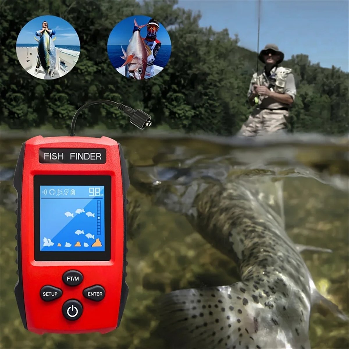 Fish Finder Transducer - Buscador de peces LCD a color,