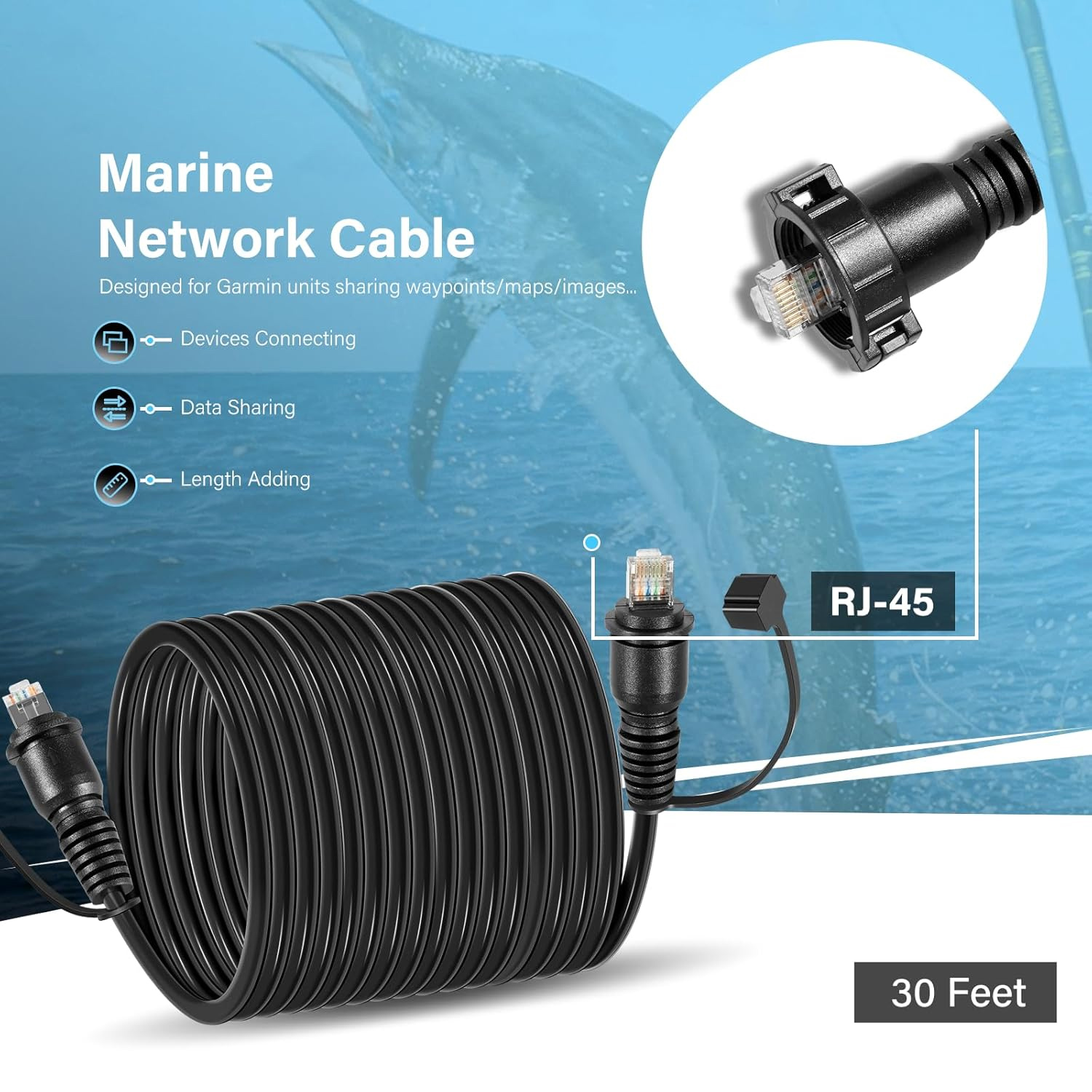 Cable de red marino de 30 pies - Fish Finder Cable reseña y precio